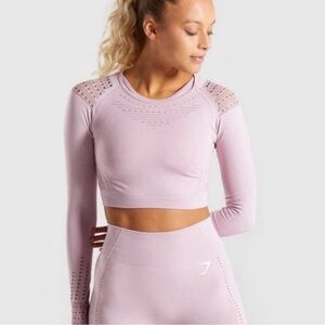 GYMSHARK GLOW LONG SLEEVE CROP TOP PINK